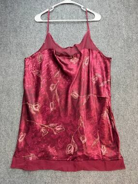 Delicates Woman Nightgown Sleep Dress 2X Burgundy Floral Polyester Lingerie 35"
